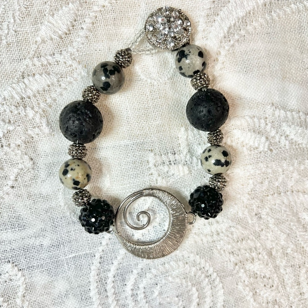 8 ½” chunky fun boho Dalmatian  jasper bracelet